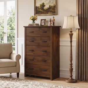 Tall Storage Dresser with 5 Pull-out Drawers for Bedroom Living Room-Walnut view 2