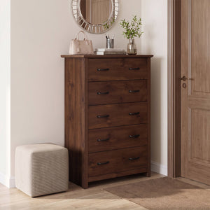 Tall Storage Dresser with 5 Pull-out Drawers for Bedroom Living Room-Walnut view 3