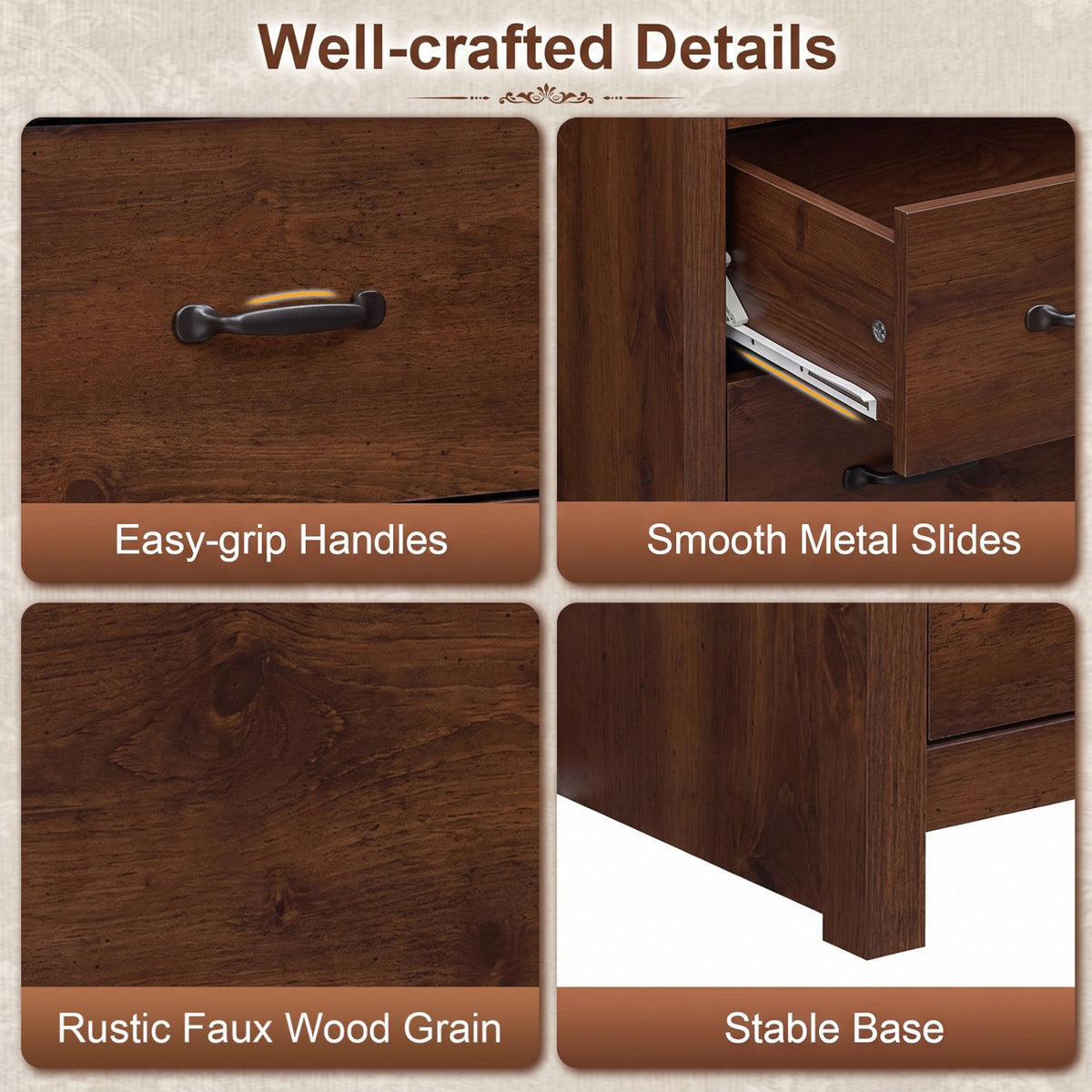 Tall Storage Dresser with 5 Pull-out Drawers for Bedroom Living Room-Walnut view 7