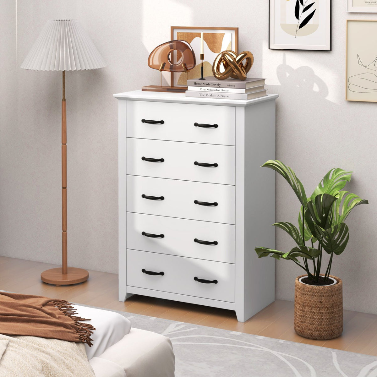 Tall Storage Dresser with 5 Pull-out Drawers for Bedroom Living Room-White view 2