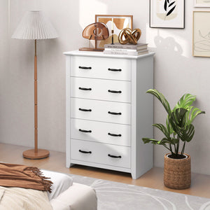 Tall Storage Dresser with 5 Pull-out Drawers for Bedroom Living Room-White view 2