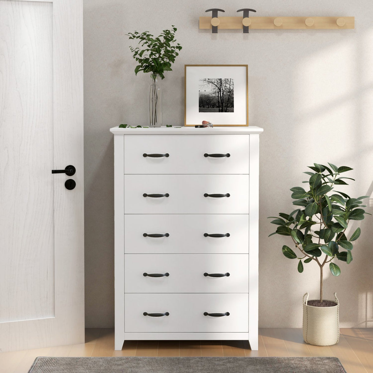 Tall Storage Dresser with 5 Pull-out Drawers for Bedroom Living Room-White view 3