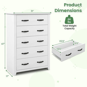 Tall Storage Dresser with 5 Pull-out Drawers for Bedroom Living Room-White view 5