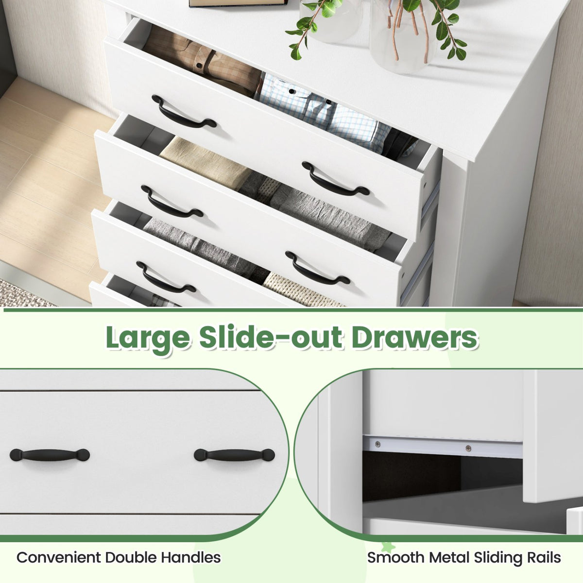 Tall Storage Dresser with 5 Pull-out Drawers for Bedroom Living Room-White view 7