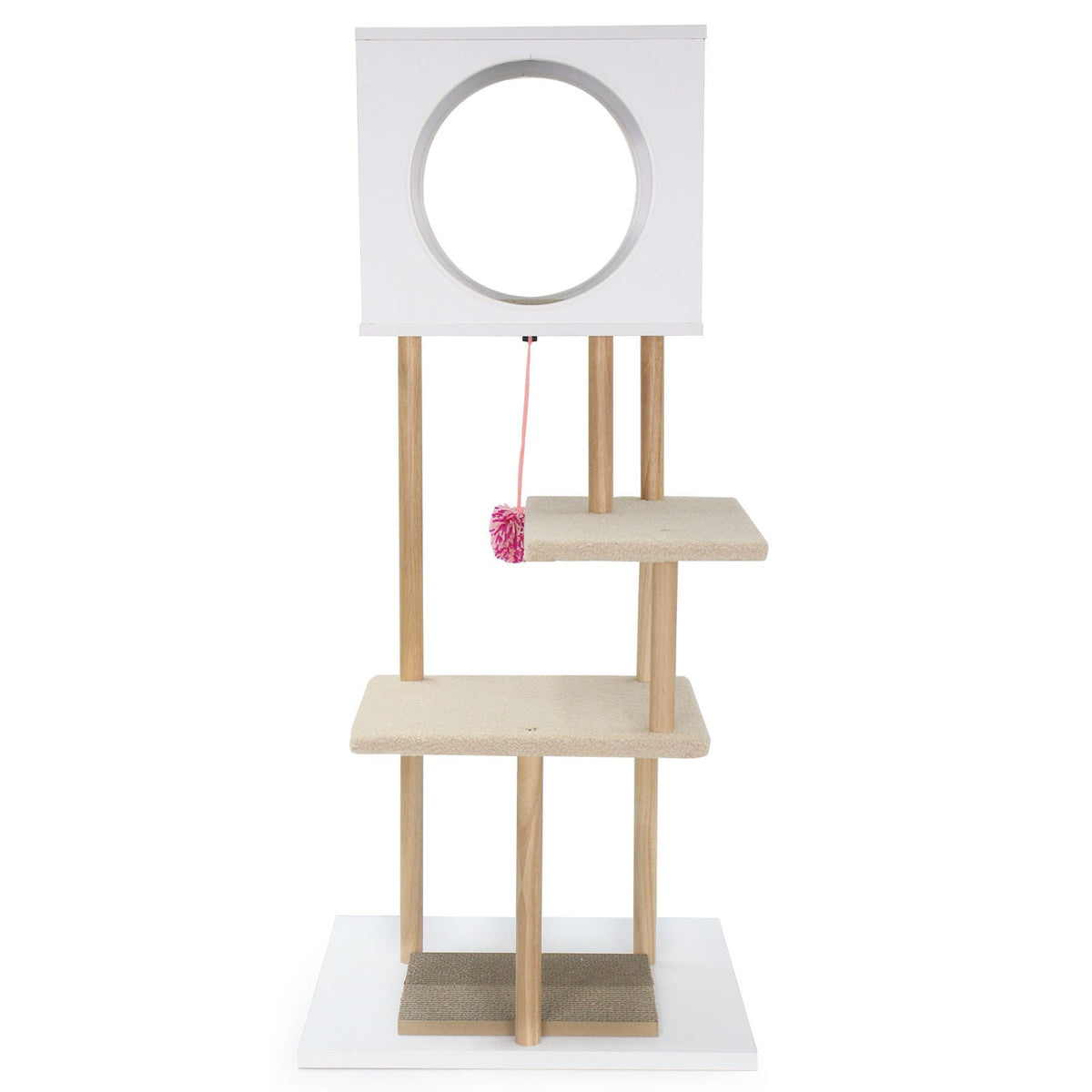 Tall Wood Cat Tower with 2 Corrugated Cardboard-White view 4