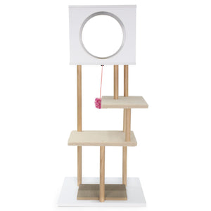 Tall Wood Cat Tower with 2 Corrugated Cardboard-White view 4