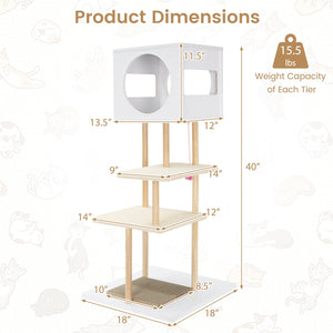 Tall Wood Cat Tower with 2 Corrugated Cardboard-White view 5