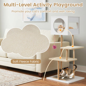 Tall Wood Cat Tower with 2 Corrugated Cardboard-White view 9
