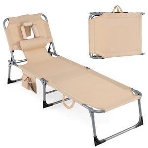Tanning Chair with Face Arm Holes Folding Chair-Beige