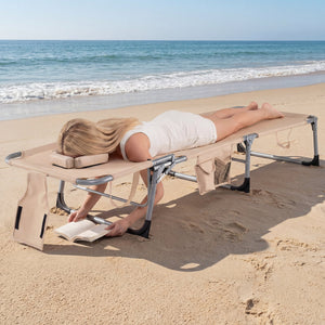 Tanning Chair with Face Arm Holes Folding Chair-Beige view 2