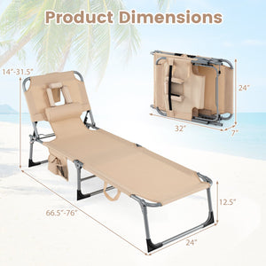 Tanning Chair with Face Arm Holes Folding Chair-Beige view 4