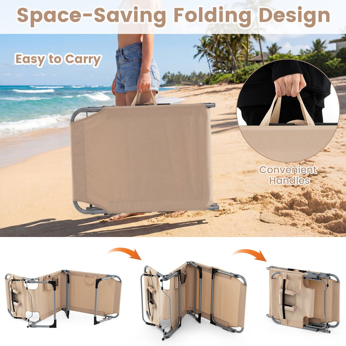 Tanning Chair with Face Arm Holes Folding Chair-Beige view 6