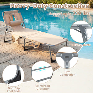 Tanning Chair with Face Arm Holes Folding Chair-Beige view 8
