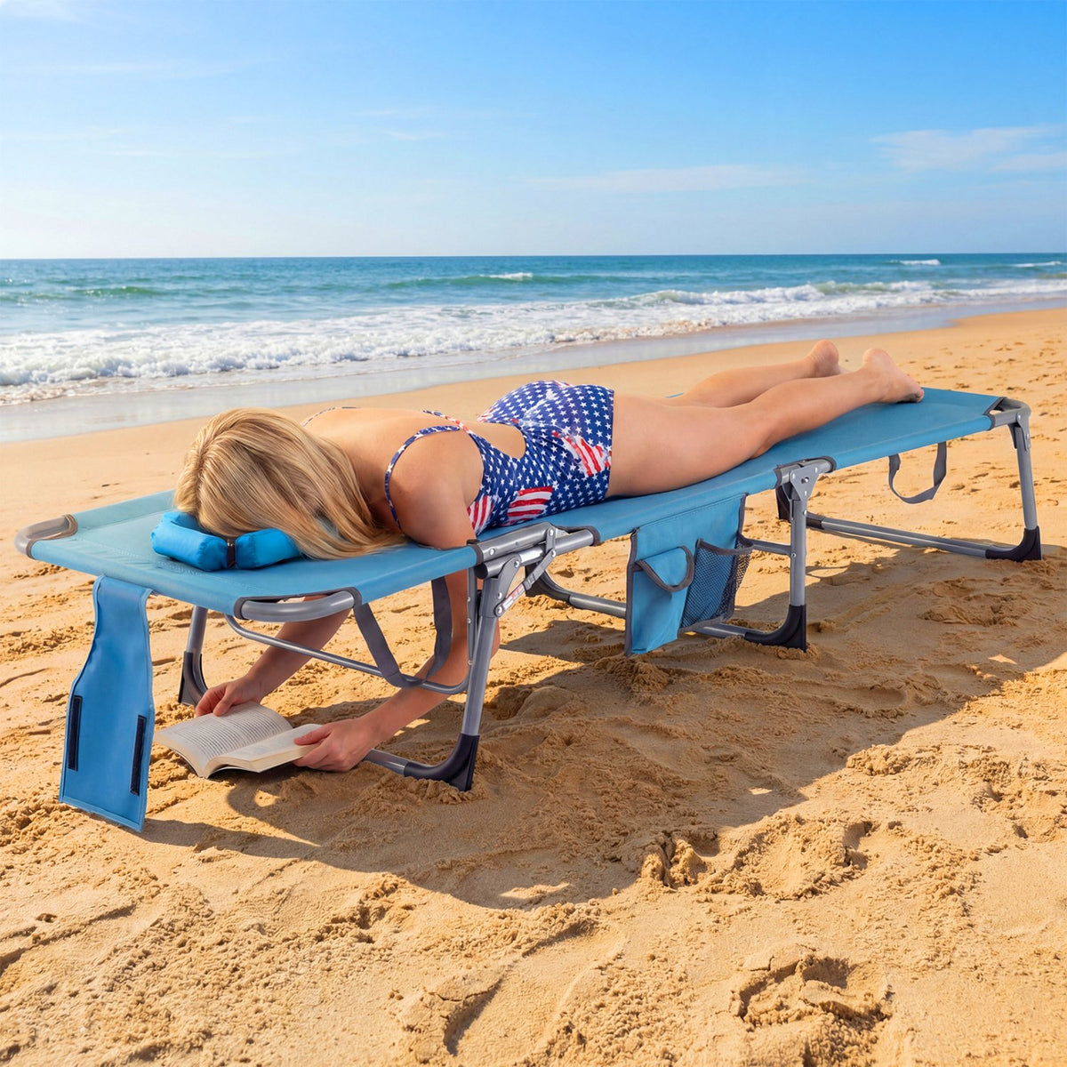 Tanning Chair with Face Arm Holes Folding Chair-Navy view 2