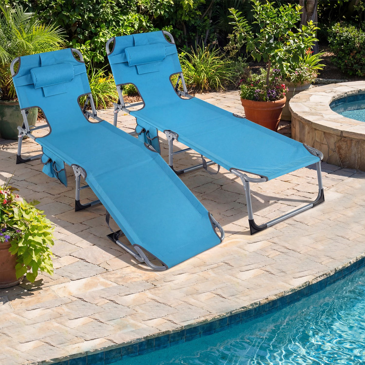 Tanning Chair with Face Arm Holes Folding Chair-Navy view 3