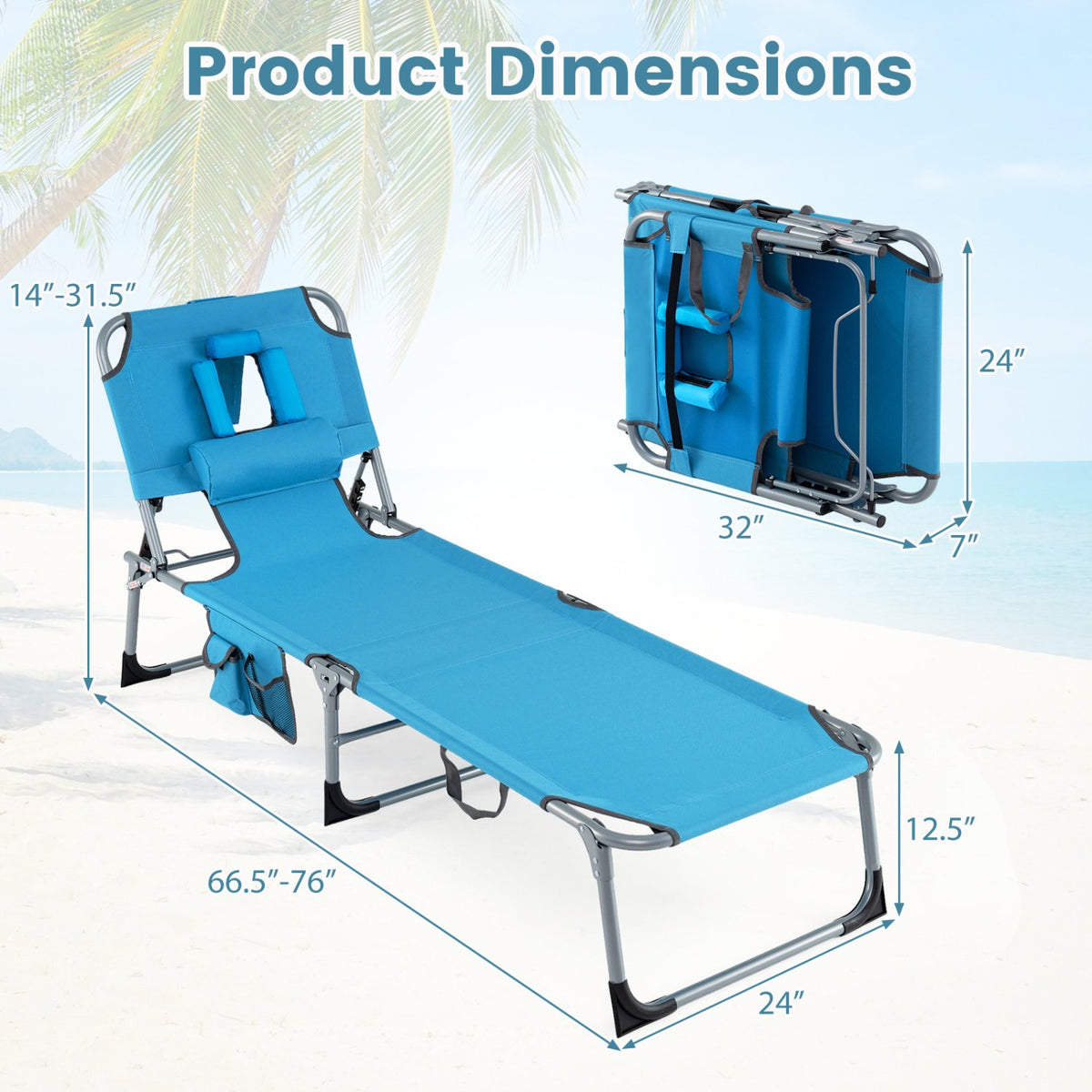 Tanning Chair with Face Arm Holes Folding Chair-Navy view 4