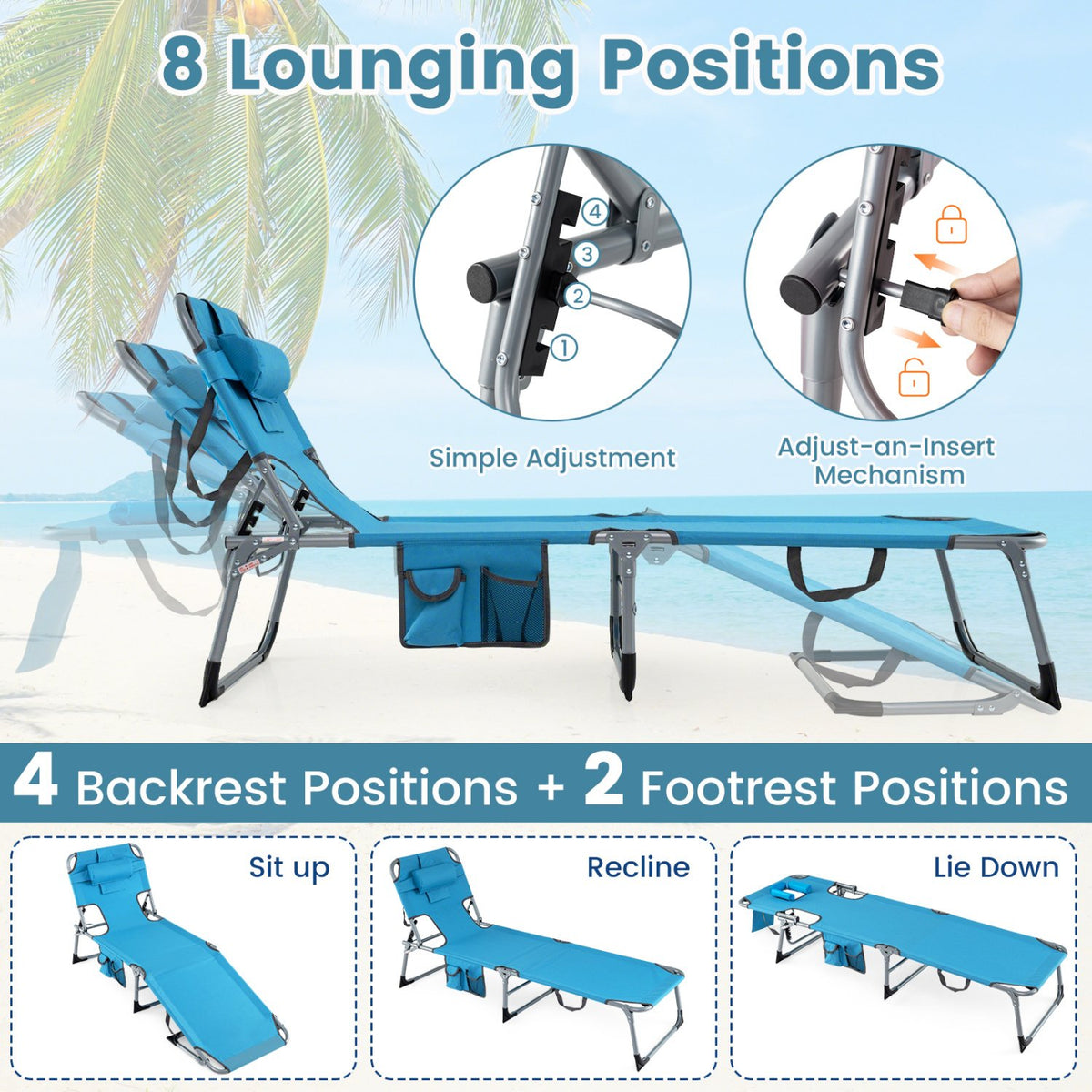 Tanning Chair with Face Arm Holes Folding Chair-Navy view 5