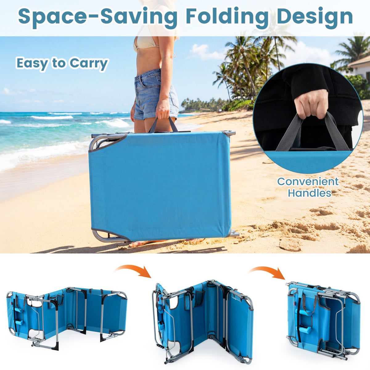 Tanning Chair with Face Arm Holes Folding Chair-Navy view 6