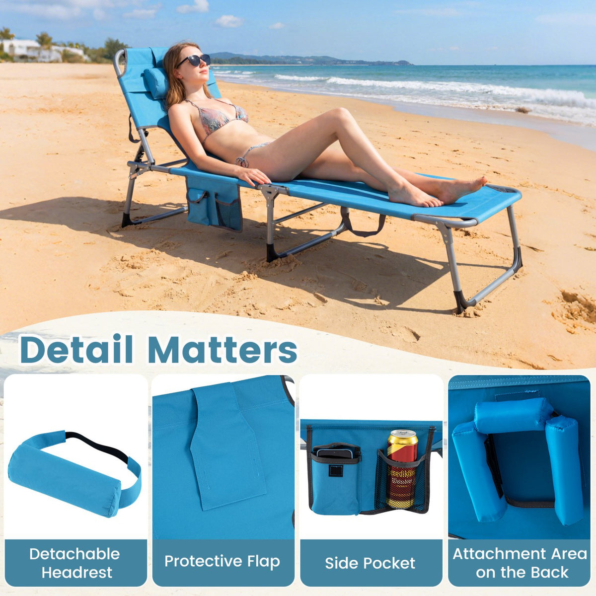 Tanning Chair with Face Arm Holes Folding Chair-Navy view 9