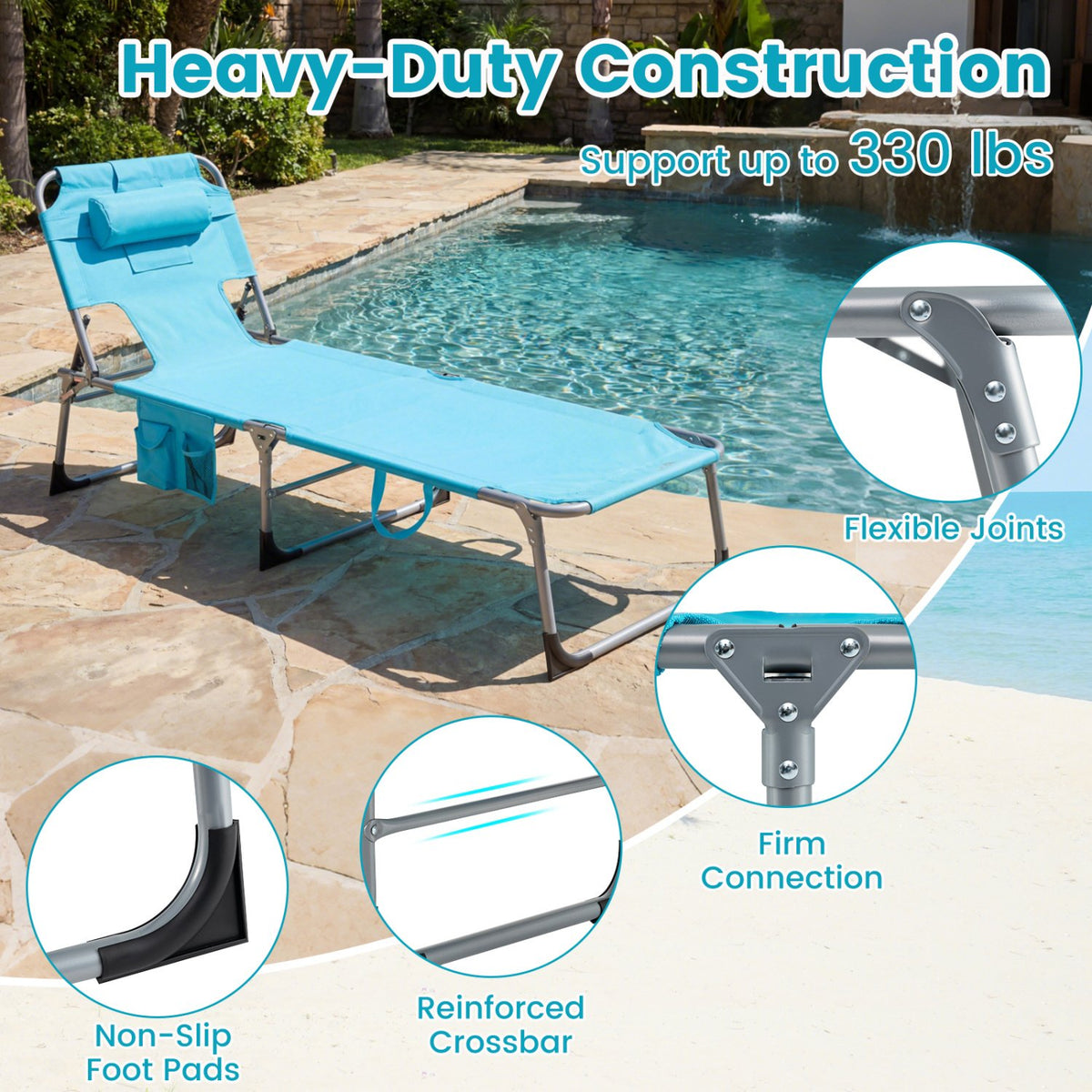 Tanning Chair with Face Arm Holes Folding Chair-Turquoise view 8