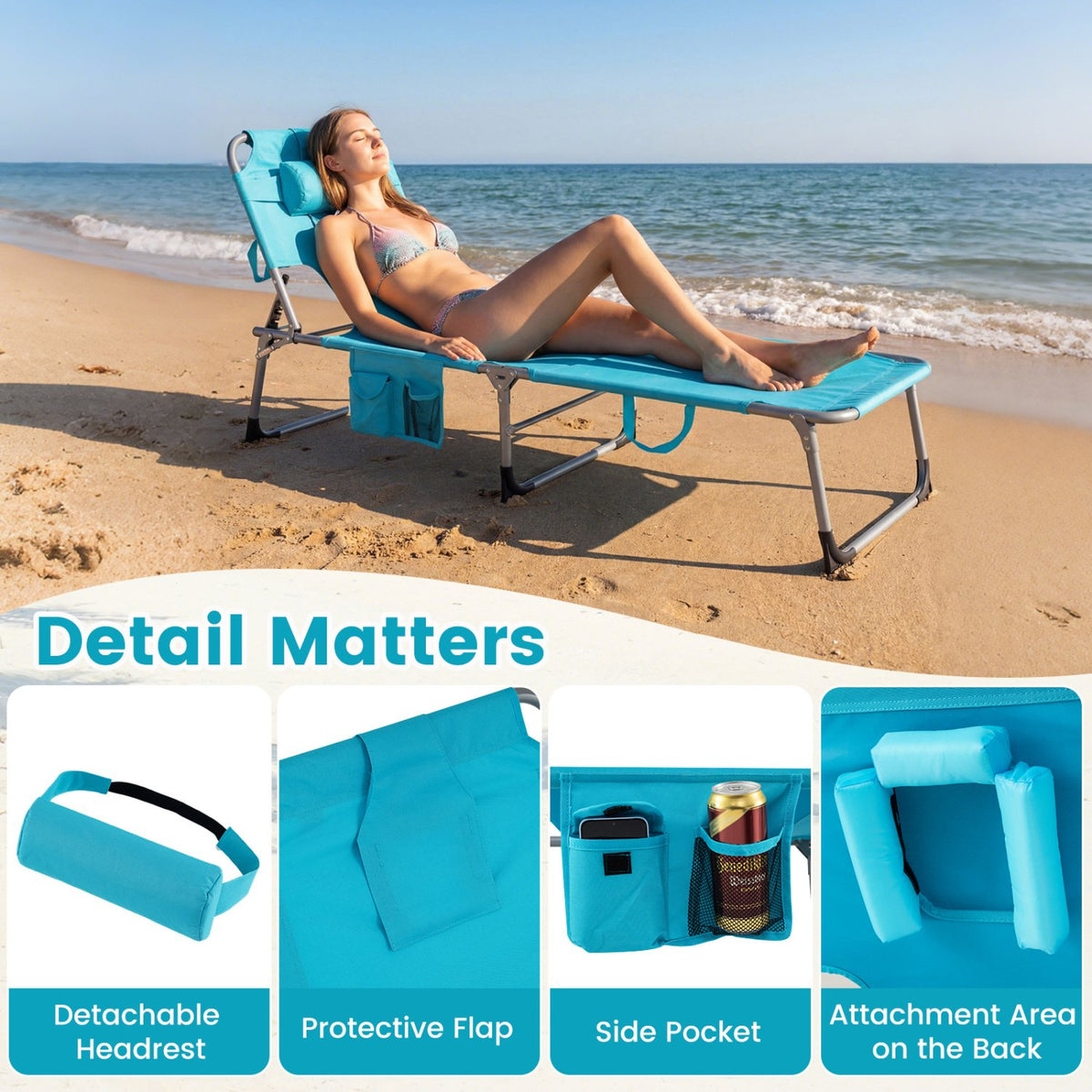 Tanning Chair with Face Arm Holes Folding Chair-Turquoise view 9