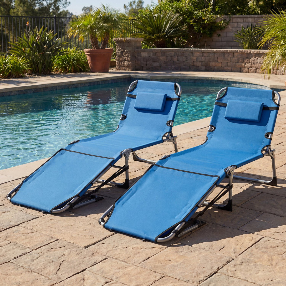 Tanning Chair with Face Arm Holes Portable Sunbathing Chair-Blue view 3