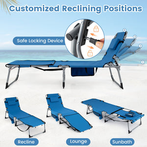 Tanning Chair with Face Arm Holes Portable Sunbathing Chair-Blue view 5