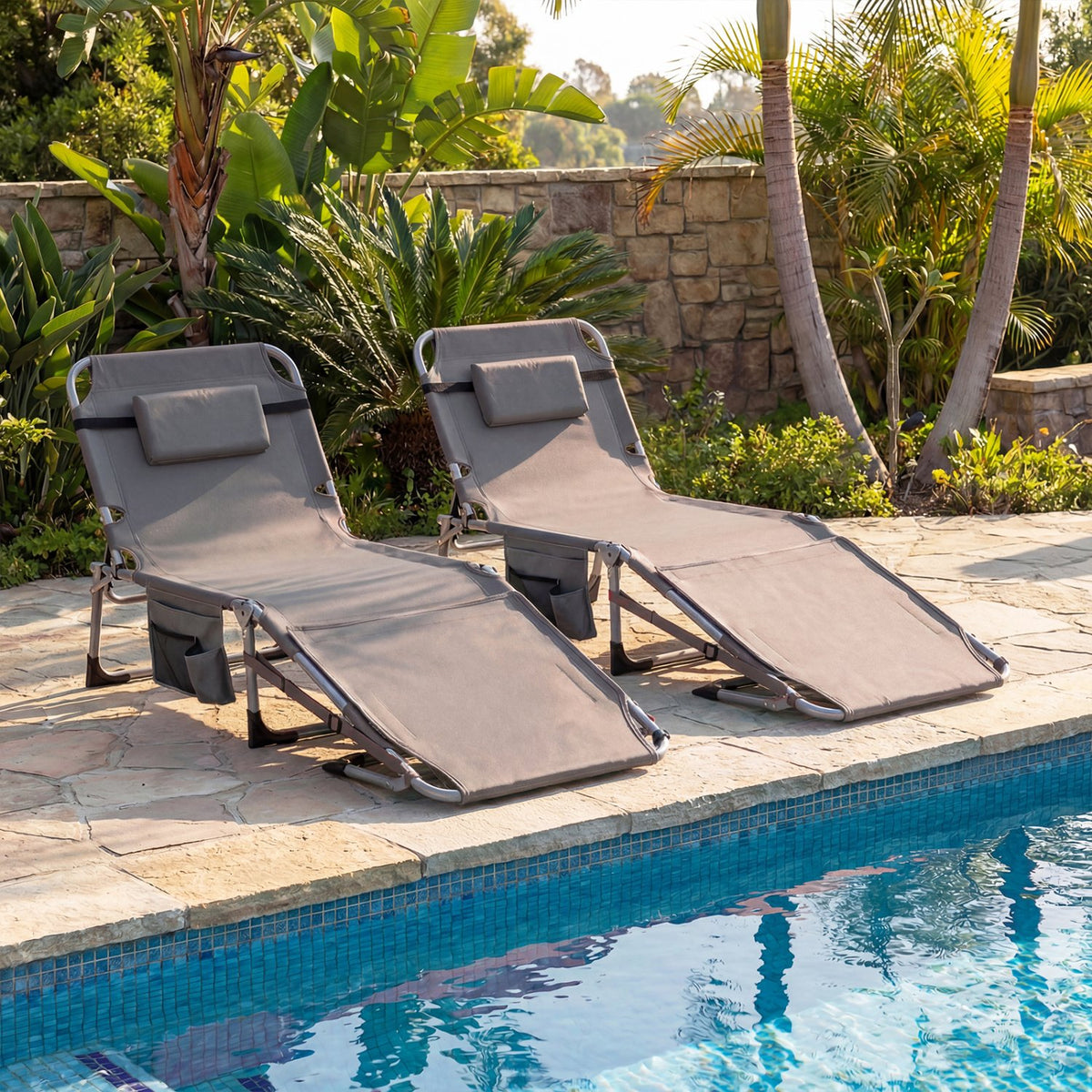 Tanning Chair with Face Arm Holes Portable Sunbathing Chair-Gray view 3