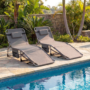Tanning Chair with Face Arm Holes Portable Sunbathing Chair-Gray view 3