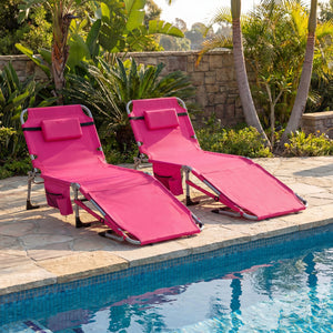 Tanning Chair with Face Arm Holes Portable Sunbathing Chair-Pink view 3