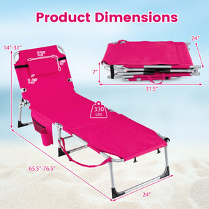 Tanning Chair with Face Arm Holes Portable Sunbathing Chair-Pink view 4