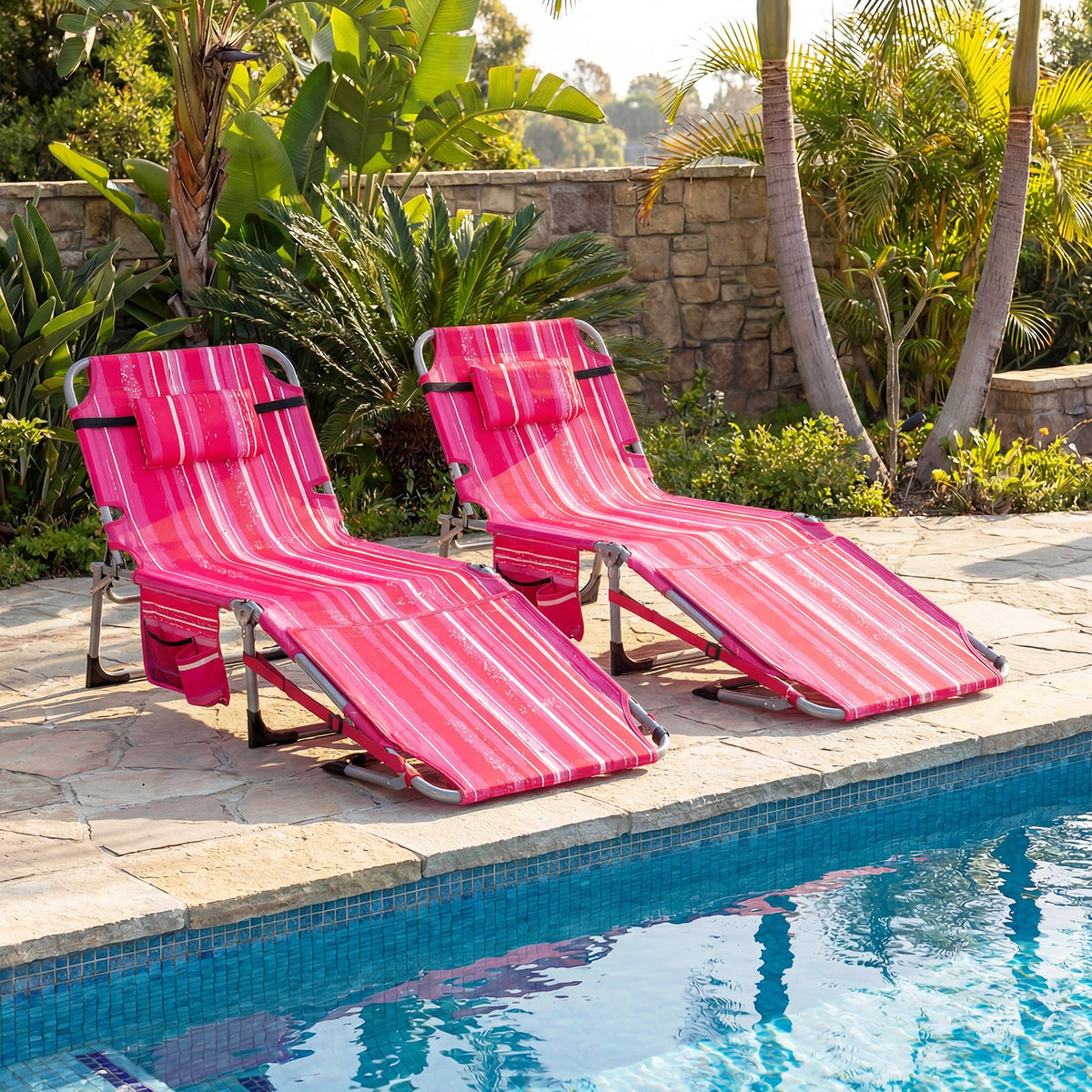 Tanning Chair with Face Arm Holes Portable Sunbathing Chair-Pink Strip view 3