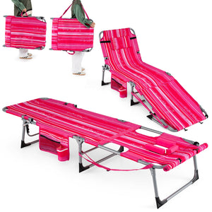 Tanning Chair with Face Arm Holes Portable Sunbathing Chair-Pink Strip view 4