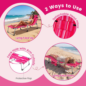 Tanning Chair with Face Arm Holes Portable Sunbathing Chair-Pink Strip view 7