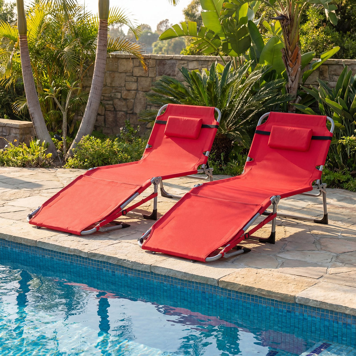 Tanning Chair with Face Arm Holes Portable Sunbathing Chair-Red view 3