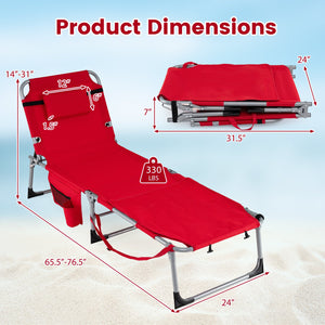 Tanning Chair with Face Arm Holes Portable Sunbathing Chair-Red view 5