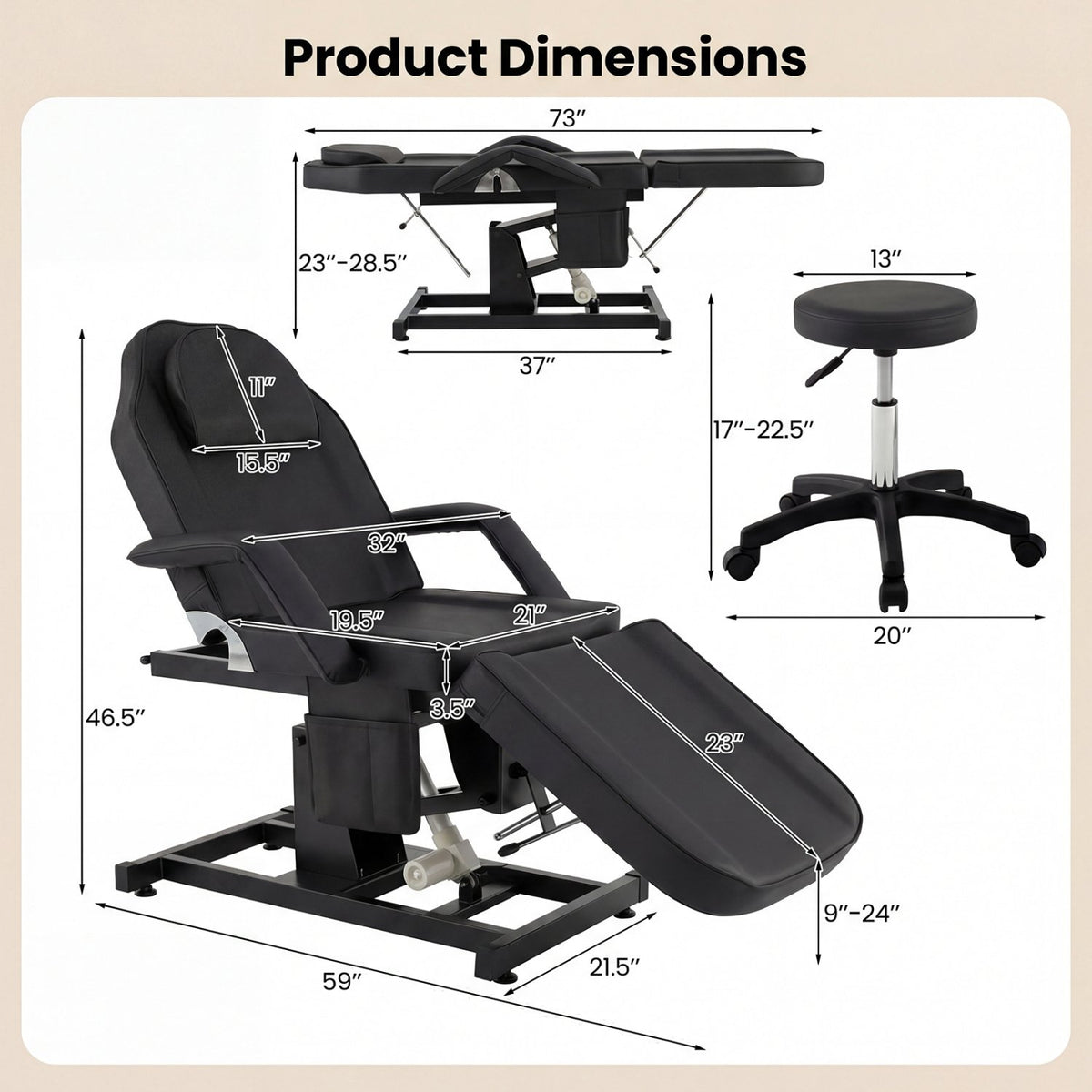 Tattoo Chair for Client Esthetician with Hydraulic Stool-Black view 4