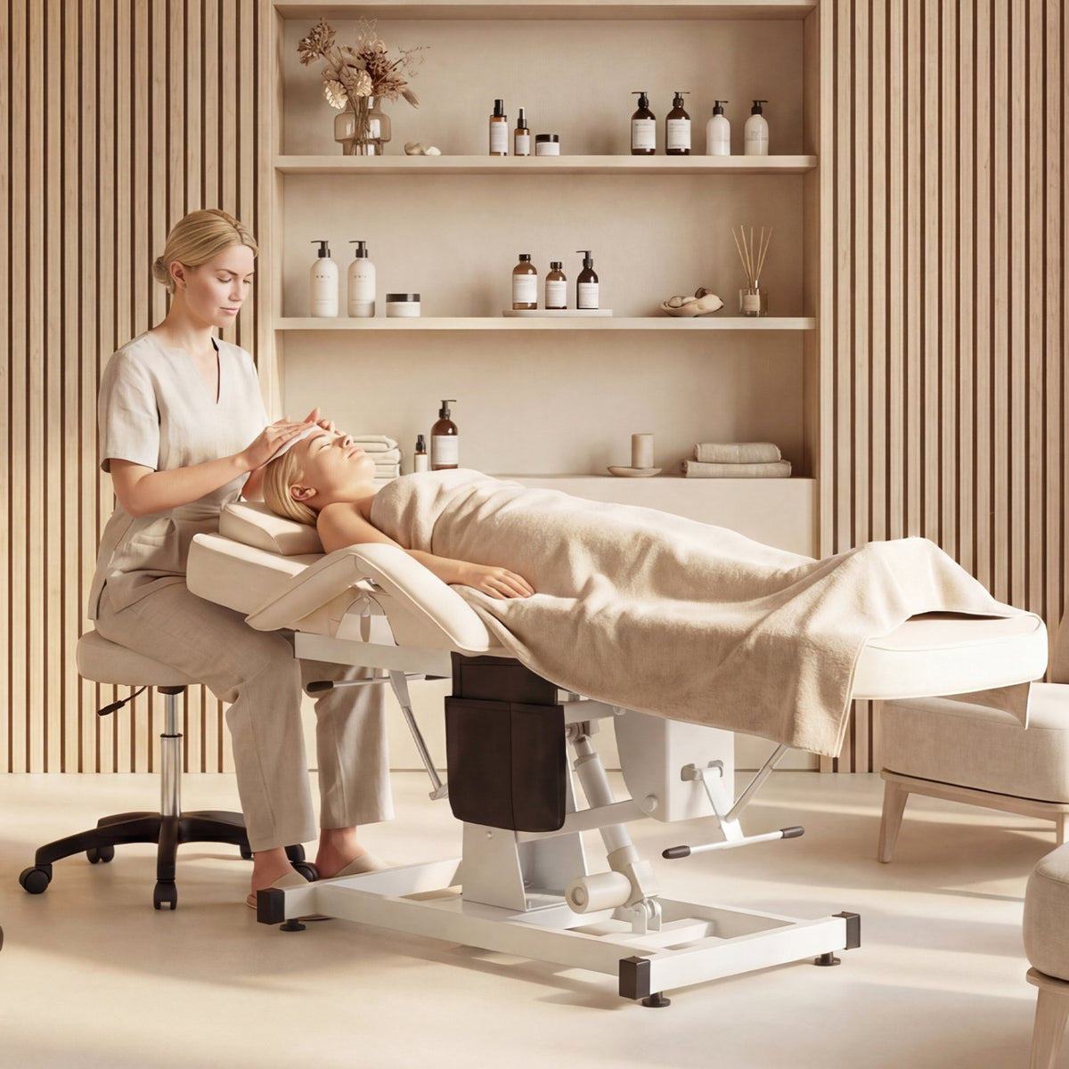 Tattoo Chair for Client Esthetician with Hydraulic Stool-White view 3