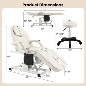 Tattoo Chair for Client Esthetician with Hydraulic Stool-White view 4