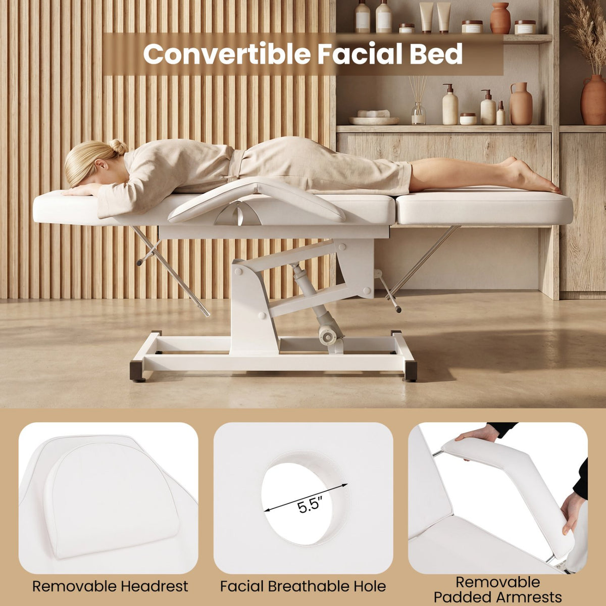 Tattoo Chair for Client Esthetician with Hydraulic Stool-White view 7