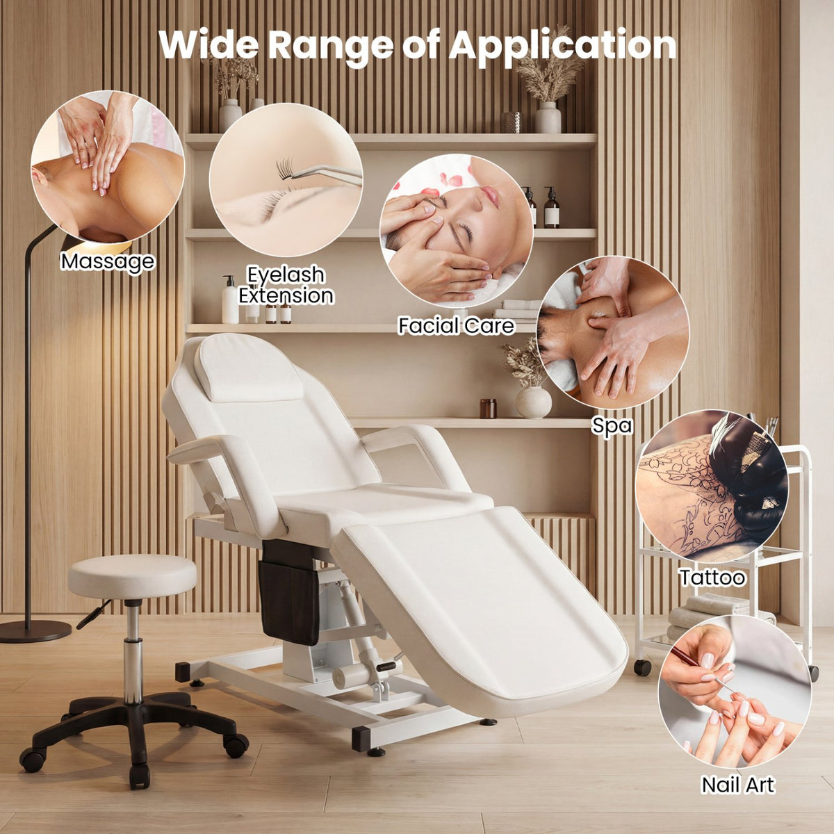 Tattoo Chair for Client Esthetician with Hydraulic Stool-White view 8