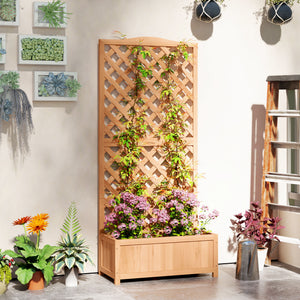 Wood Planter with Trellis for Vine Climbing, Raised Garden Bed to Grow Vegetables for Backyard, 30" x 14" x 67", Brown