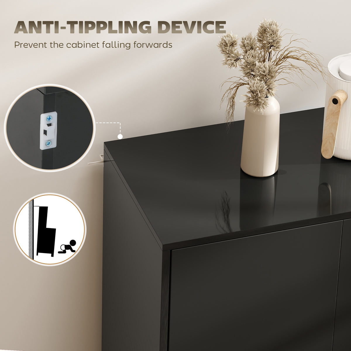 Kitchen Sideboard Storage Cabinet, Modern Coffee Bar with Push-Open Design and 2 Drawers for Living Room – view 16