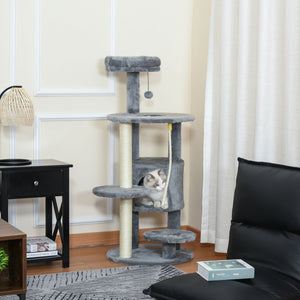 41" Cat Tree Tower Activity Center with Condo, Scratching Posts and Hanging Toys, Dark Grey