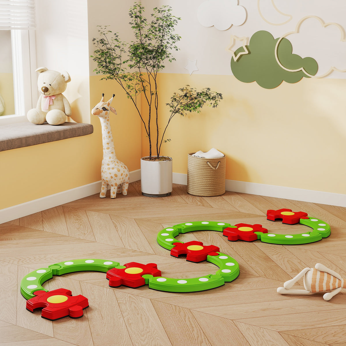 Qaba Kids Balance Beam Stepping Stones with Non-slip Surface for Kids 3-8, Build Coordination and Gross Motor Skills, Green