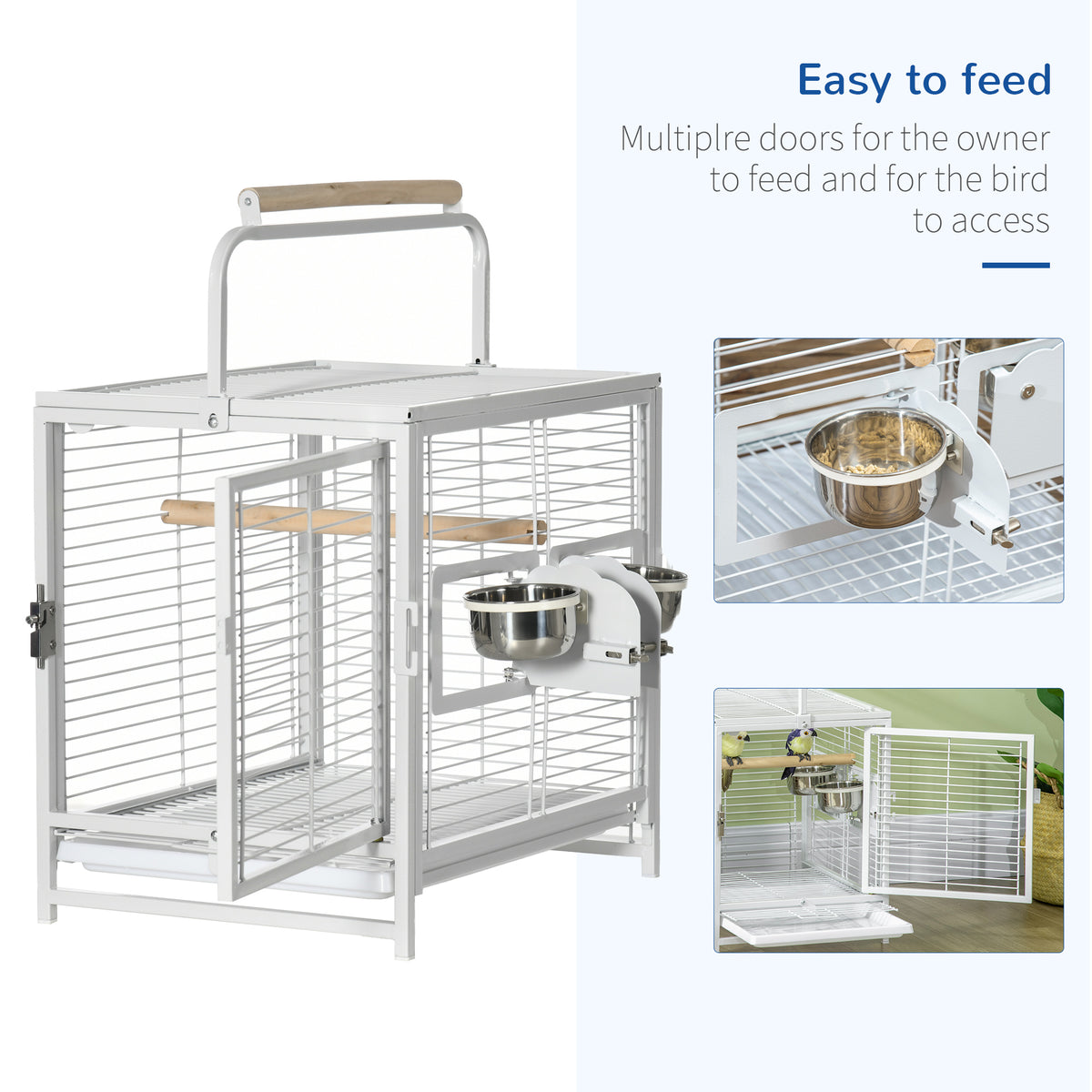 Bird Travel Carrier Cage, Portable Metal Bird Cage for Parrots Conures Cockatiel Parakeets with Stand – view 4