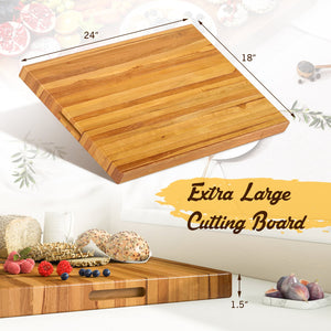 Teak Wood Cutting Board Extra Large 24 Inch Reversible Cutting Board with Handle view 5
