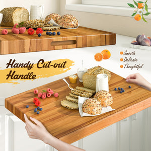 Teak Wood Cutting Board Extra Large 24 Inch Reversible Cutting Board with Handle view 8