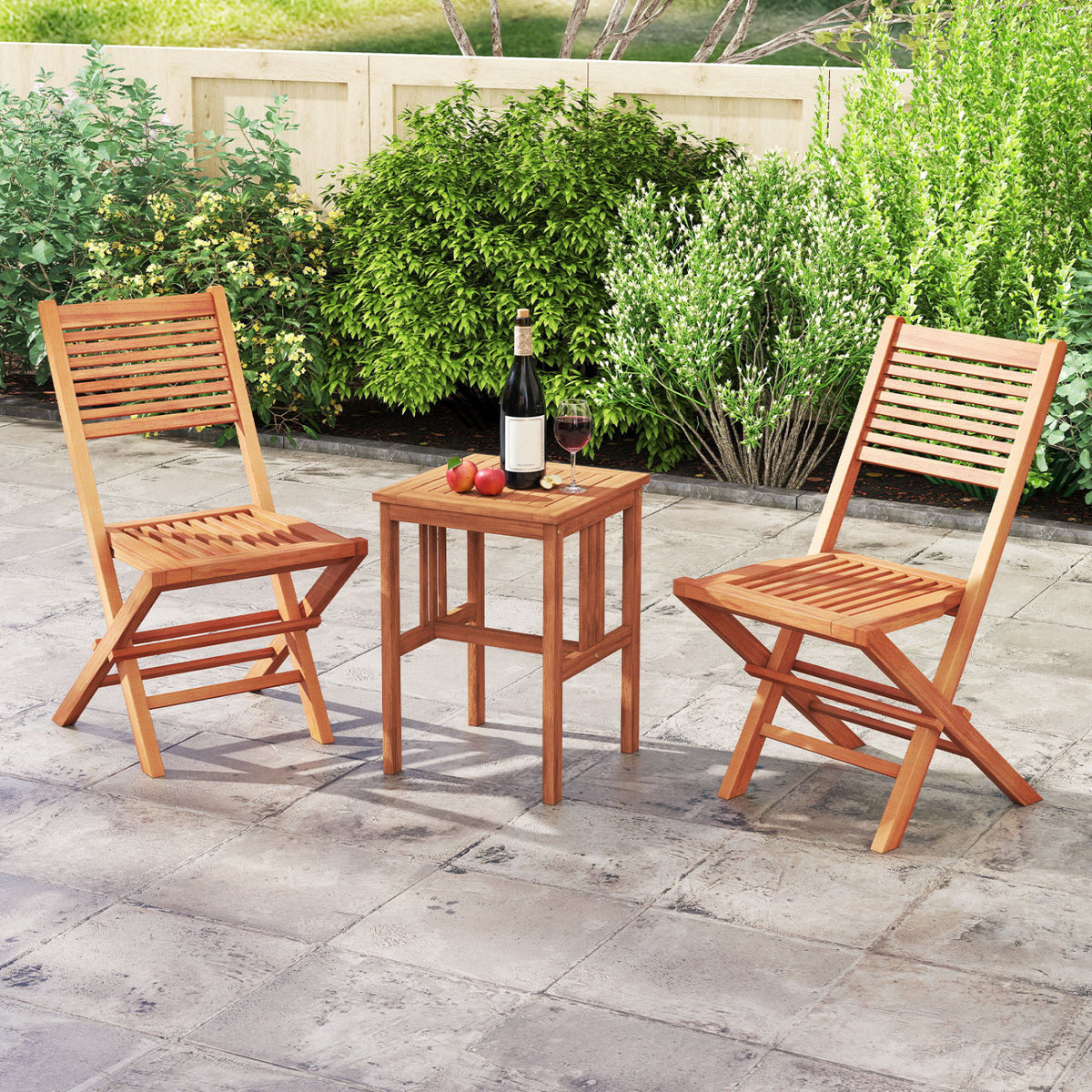 Teak Wood Folding Patio Chairs Set of 2 with Slatted Seat & Portable Design for Deck view 2