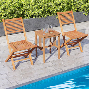Teak Wood Folding Patio Chairs Set of 2 with Slatted Seat & Portable Design for Deck view 3